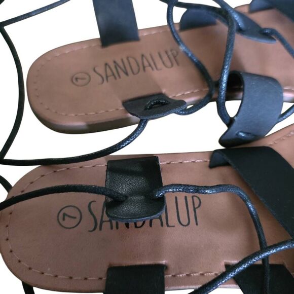 Sandalup Women's Size 7 Black Tan Lace Up Gladiator Sandals - Picture 3 of 4